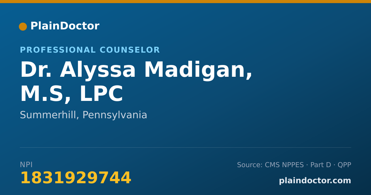 Shareable card for Alyssa Madigan, M.S, LPC - Professional Counselor, Summerhill, PA
