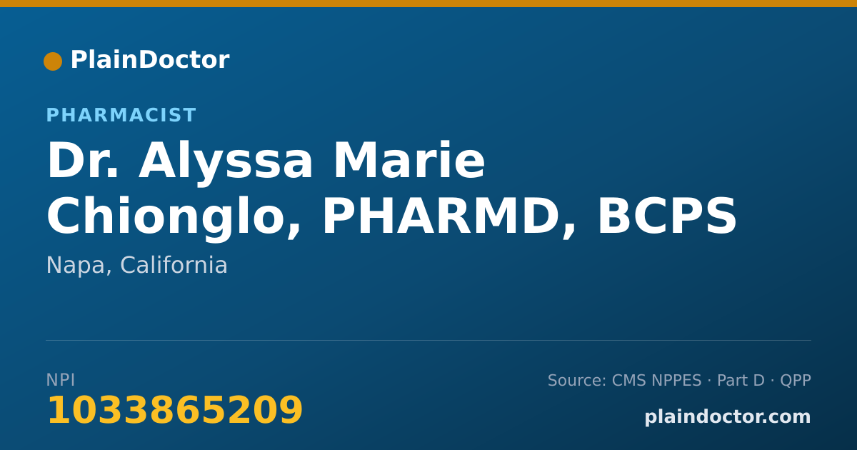 Shareable card for Alyssa Marie Chionglo, PHARMD, BCPS - Pharmacist, Napa, CA