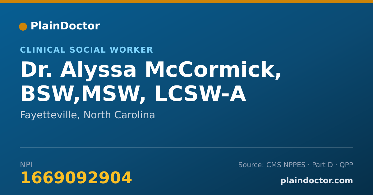 Shareable card for Alyssa McCormick, BSW,MSW, LCSW-A - Clinical Social Worker, Fayetteville, NC