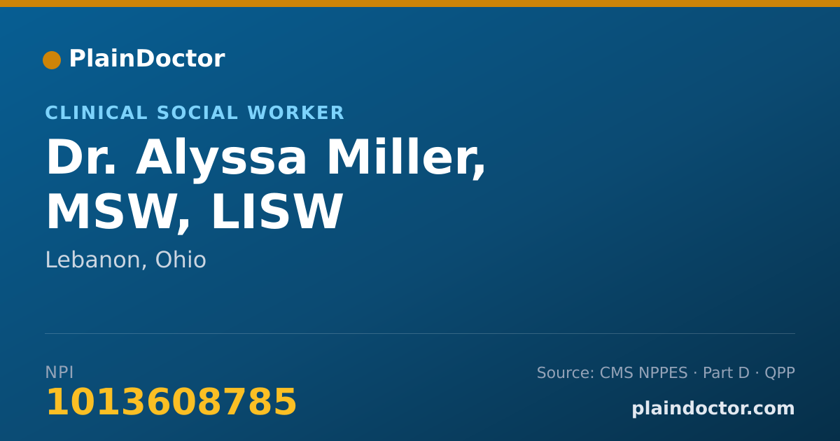 Shareable card for Alyssa Miller, MSW, LISW - Clinical Social Worker, Lebanon, OH