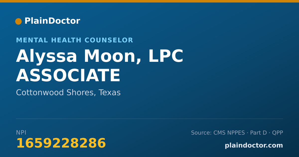Shareable card for Alyssa Moon, LPC ASSOCIATE - Mental Health Counselor, Cottonwood Shores, TX