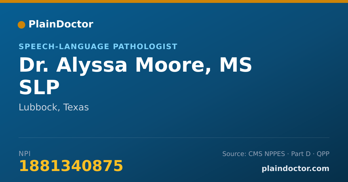Shareable card for Alyssa Moore, MS SLP - Speech-Language Pathologist, Lubbock, TX