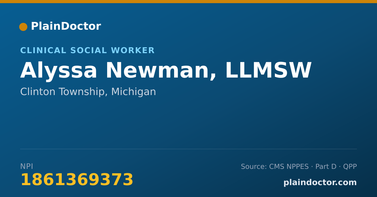 Shareable card for Alyssa Newman, LLMSW - Clinical Social Worker, Clinton Township, MI
