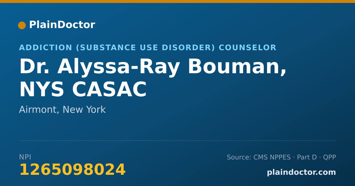 Shareable card for Alyssa-Ray Bouman, NYS CASAC - Addiction (Substance Use Disorder) Counselor, Airmont, NY