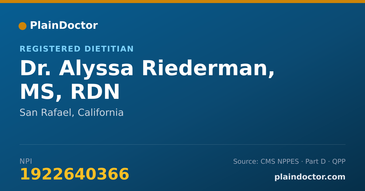 Shareable card for Alyssa Riederman, MS, RDN - Registered Dietitian, San Rafael, CA