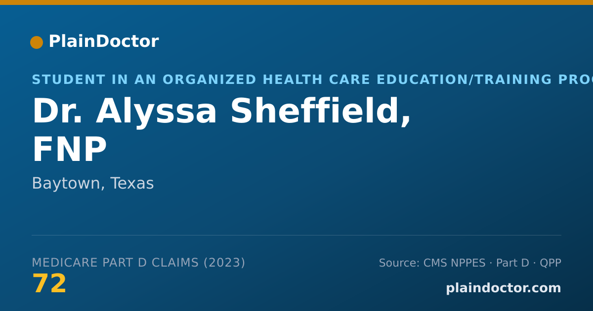 Shareable card for Alyssa Sheffield, FNP - Student in an Organized Health Care Education/Training Program, Baytown, TX