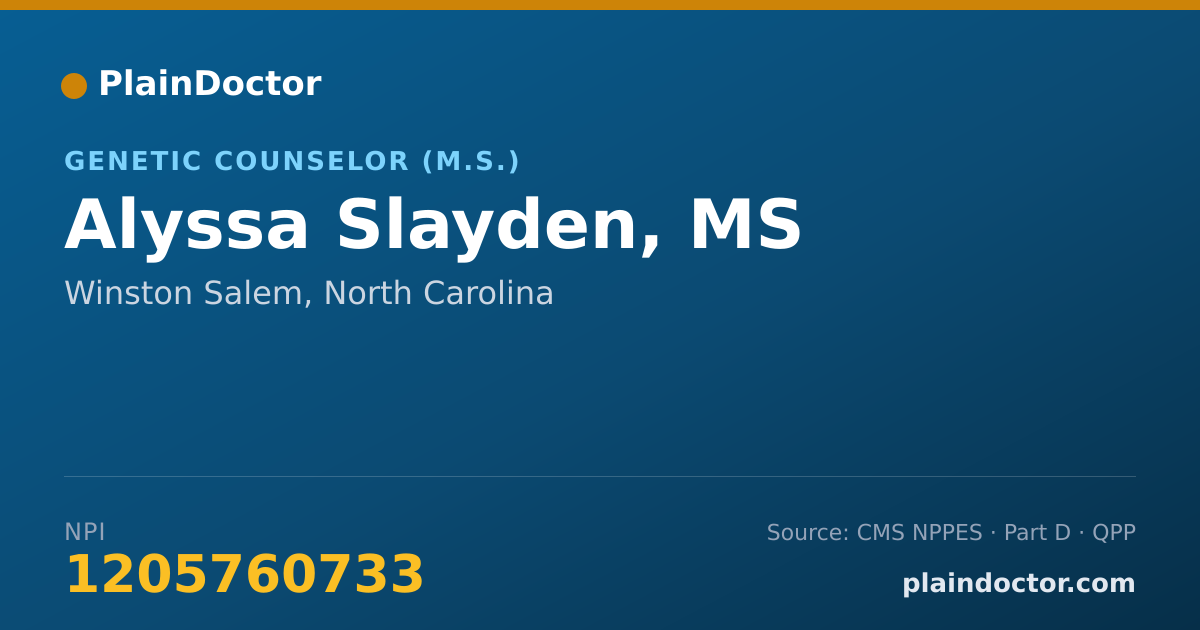 Shareable card for Alyssa Slayden, MS - Genetic Counselor (M.S.), Winston Salem, NC