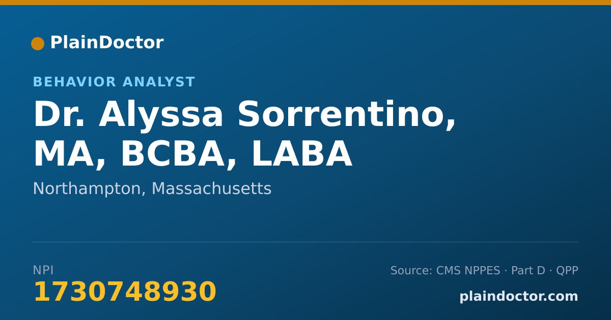 Shareable card for Alyssa Sorrentino, MA, BCBA, LABA - Behavior Analyst, Northampton, MA