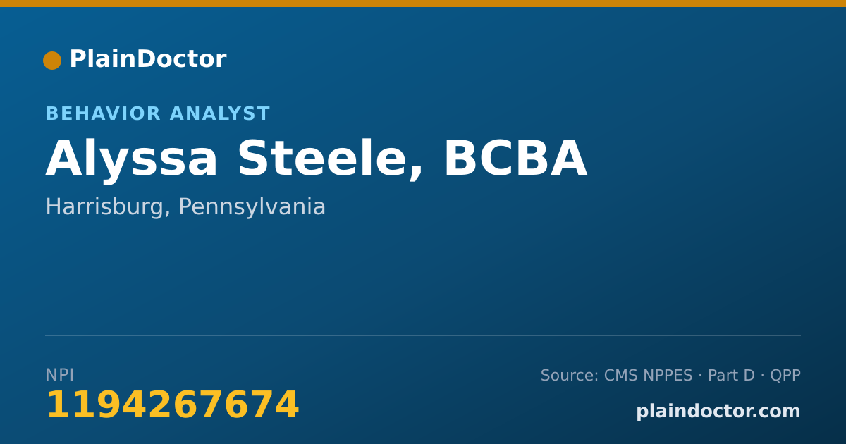 Shareable card for Alyssa Steele, BCBA - Behavior Analyst, Harrisburg, PA