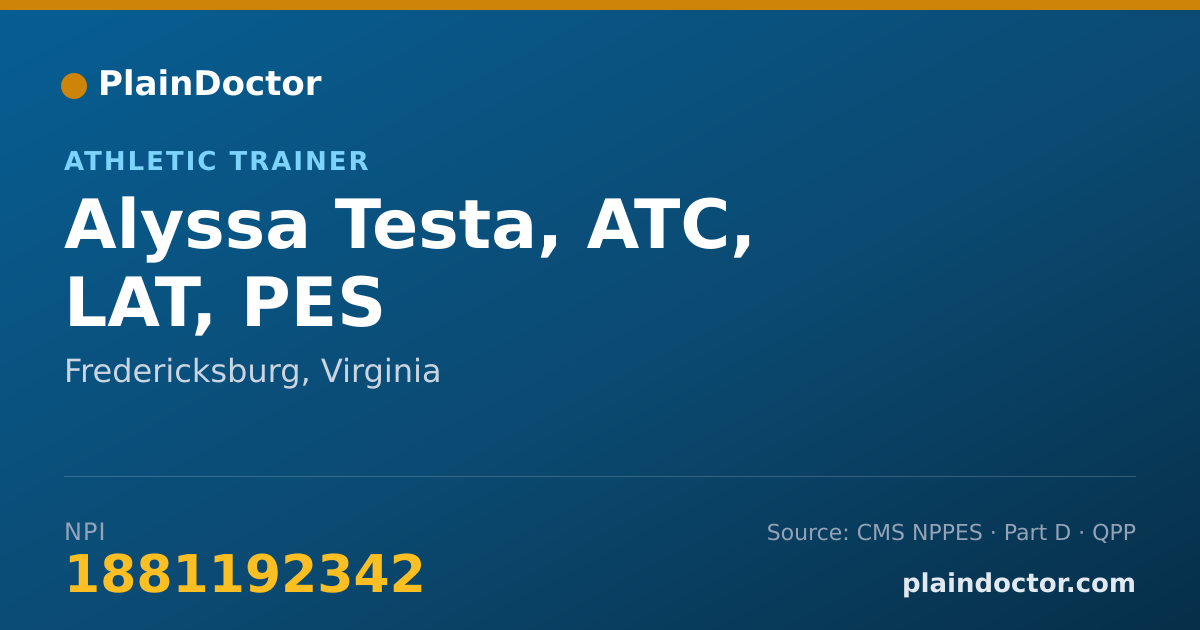 Shareable card for Alyssa Testa, ATC, LAT, PES - Athletic Trainer, Fredericksburg, VA