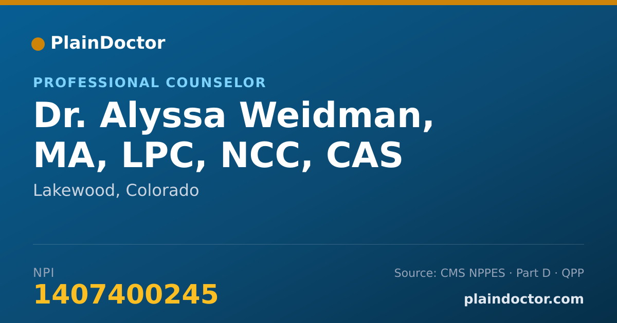 Shareable card for Alyssa Weidman, MA, LPC, NCC, CAS - Professional Counselor, Lakewood, CO