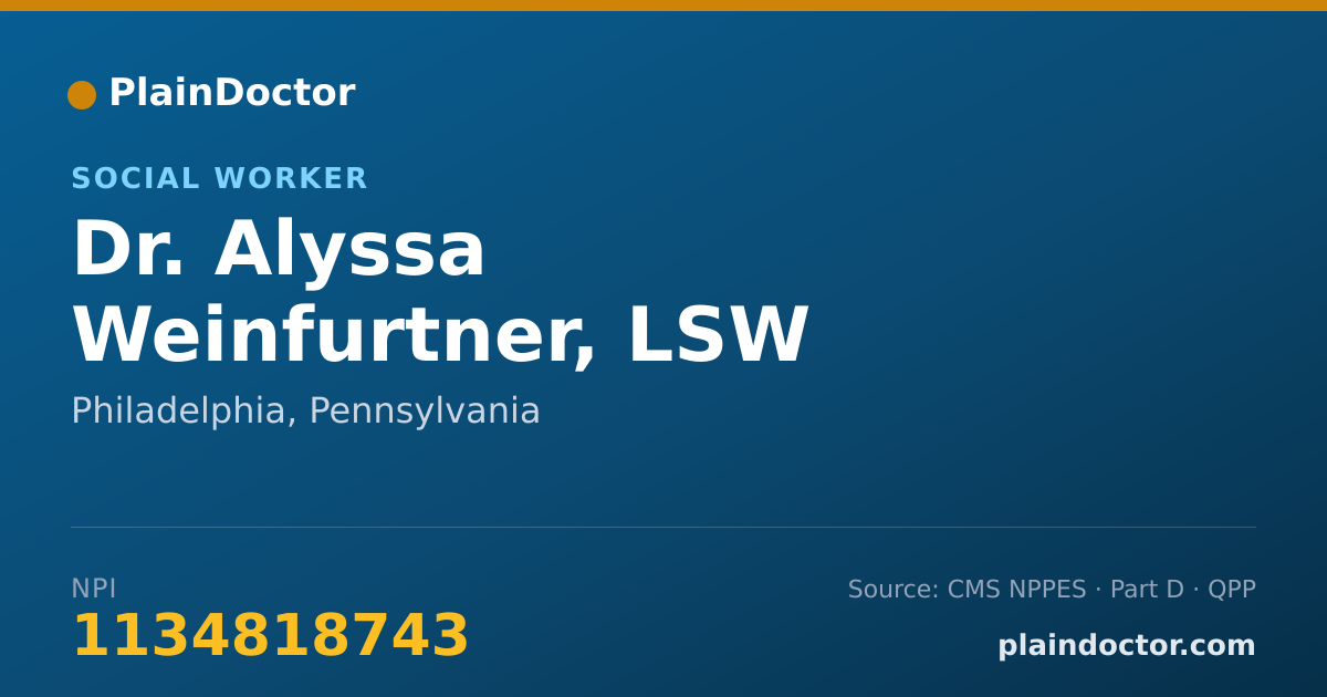 Shareable card for Alyssa Weinfurtner, LSW - Social Worker, Philadelphia, PA