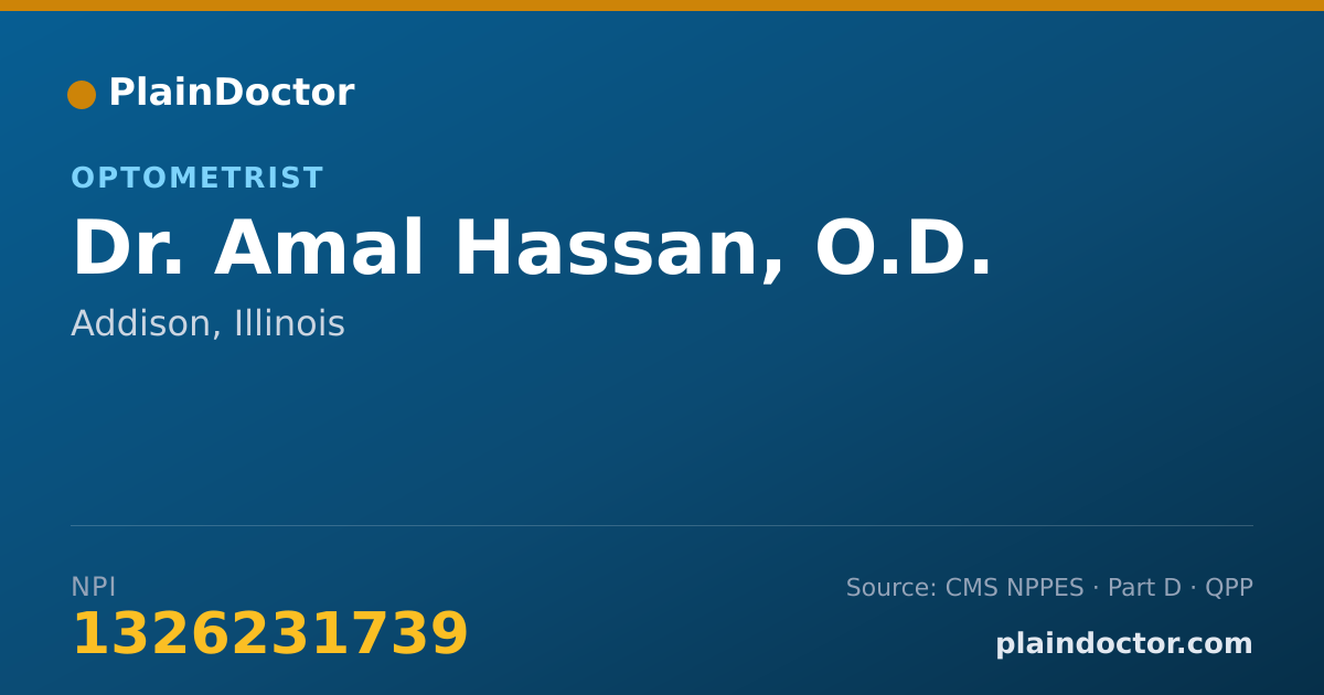 Shareable card for Amal Hassan, O.D. - Optometrist, Addison, IL