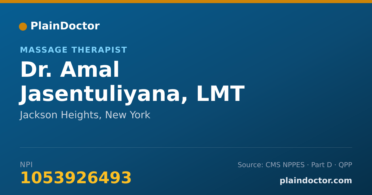 Shareable card for Amal Jasentuliyana, LMT - Massage Therapist, Jackson Heights, NY