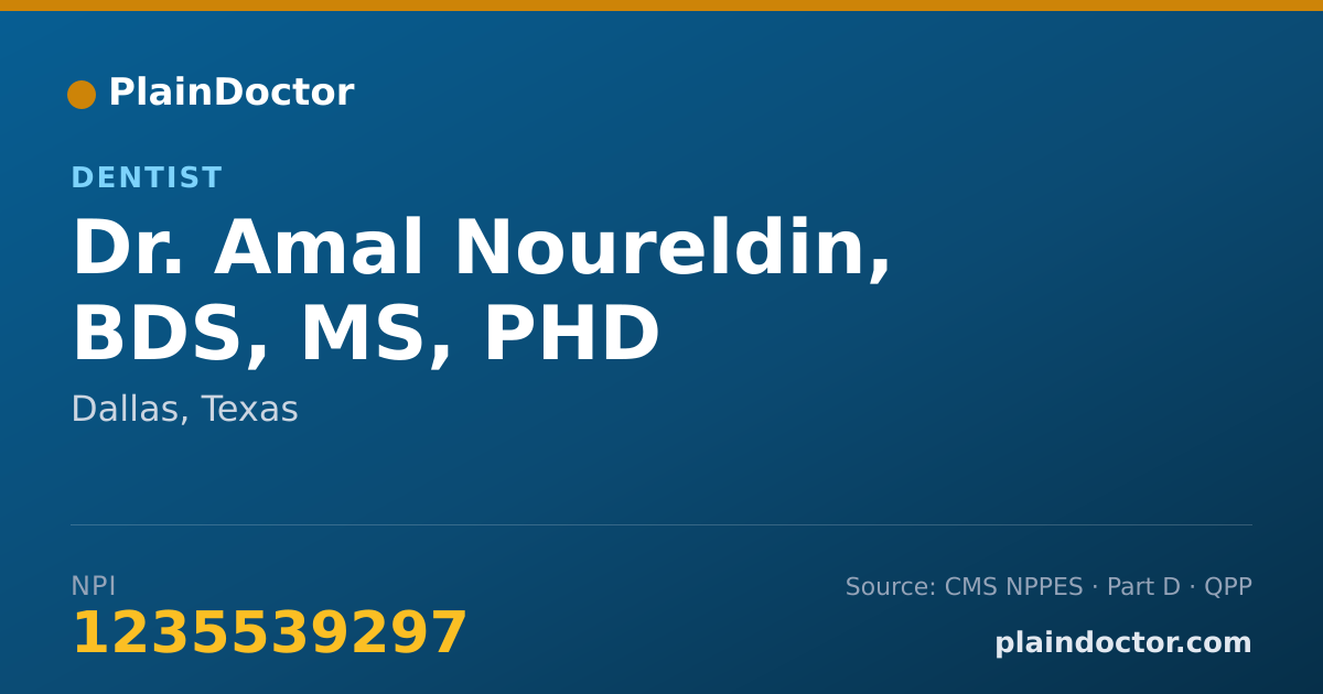 Shareable card for Amal Noureldin, BDS, MS, PHD - Dentist, Dallas, TX