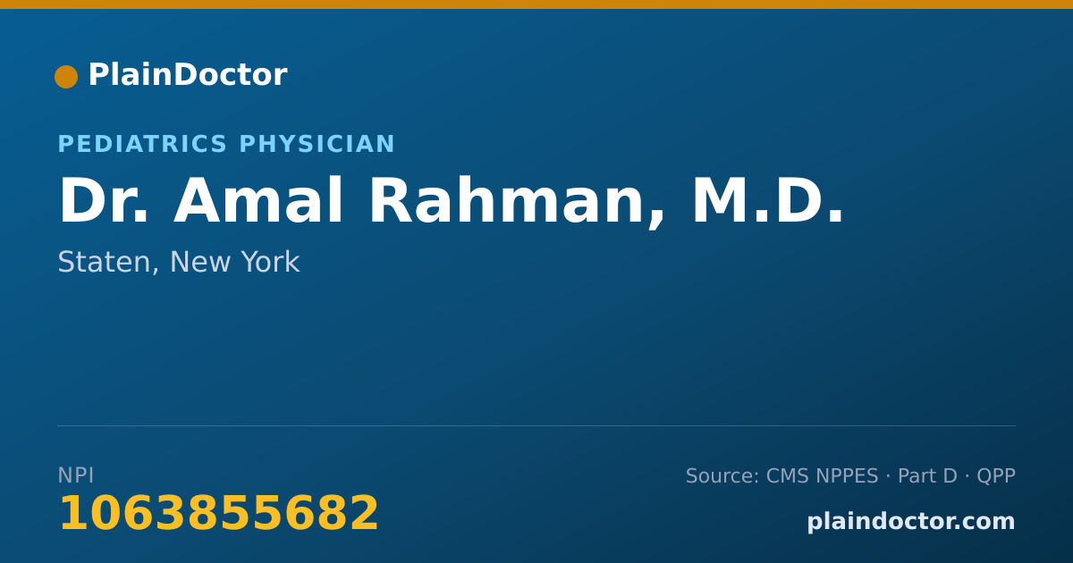 Shareable card for Amal Rahman, M.D. - Pediatrics Physician, Staten, NY