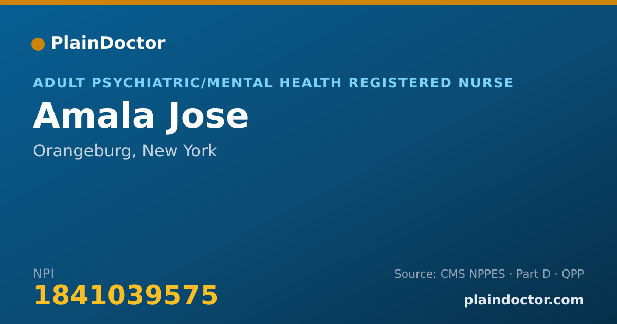 Shareable card for Amala Jose - Adult Psychiatric/Mental Health Registered Nurse, Orangeburg, NY