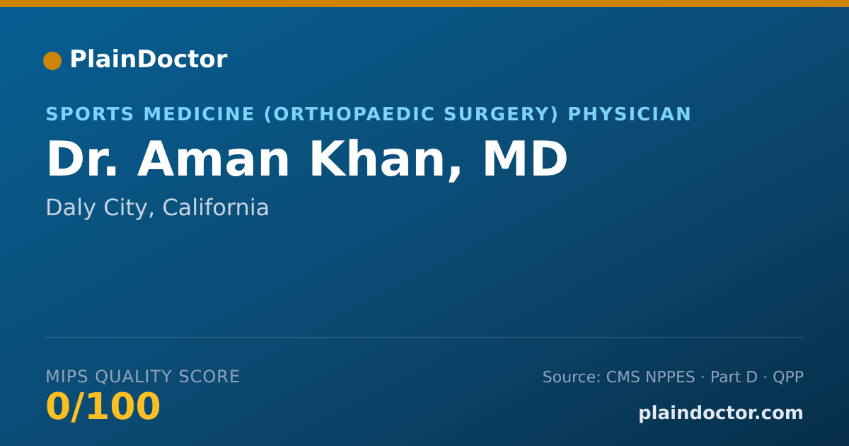 Shareable card for Aman Khan, MD - Sports Medicine (Orthopaedic Surgery) Physician, Daly City, CA