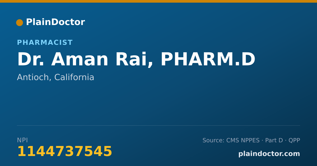 Shareable card for Aman Rai, PHARM.D - Pharmacist, Antioch, CA