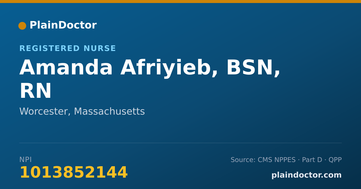 Shareable card for Amanda Afriyieb, BSN, RN - Registered Nurse, Worcester, MA