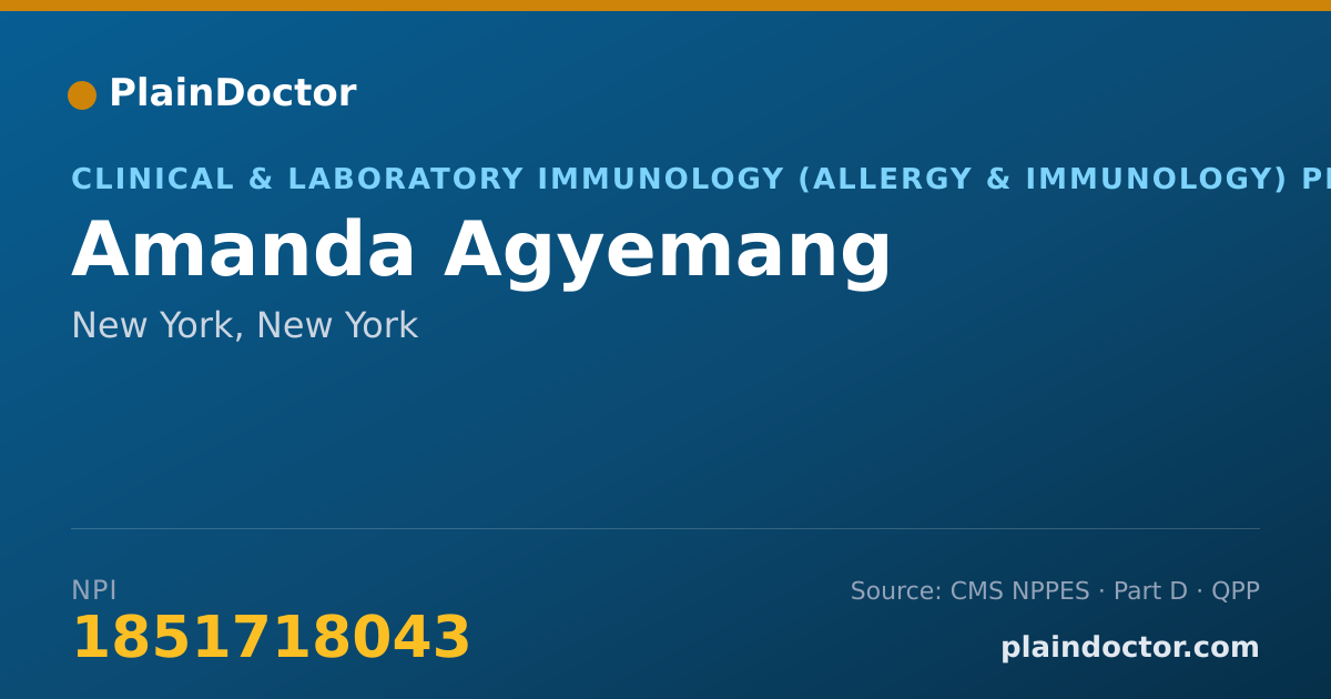 Shareable card for Amanda Agyemang - Clinical & Laboratory Immunology (Allergy & Immunology) Physician, New York, NY