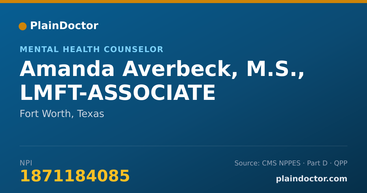 Shareable card for Amanda Averbeck, M.S., LMFT-ASSOCIATE - Mental Health Counselor, Fort Worth, TX