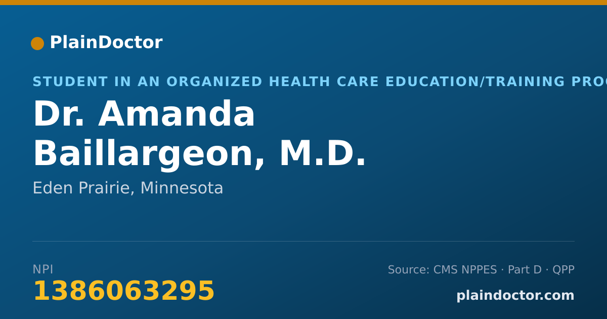Shareable card for Amanda Baillargeon, M.D. - Student in an Organized Health Care Education/Training Program, Eden Prairie, MN