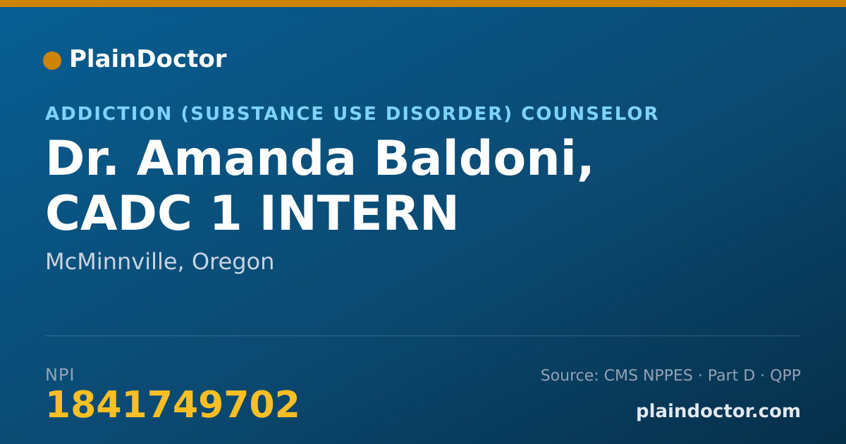 Shareable card for Amanda Baldoni, CADC 1 INTERN - Addiction (Substance Use Disorder) Counselor, McMinnville, OR