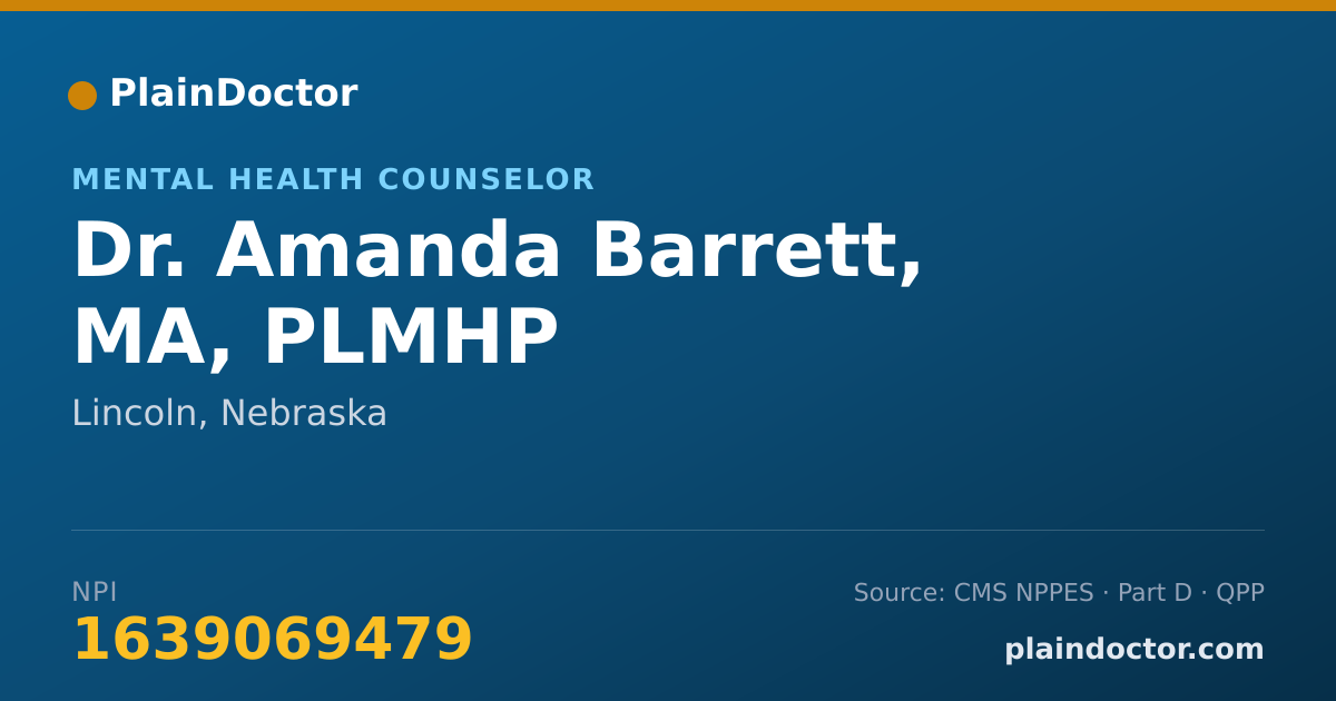 Shareable card for Amanda Barrett, MA, PLMHP - Mental Health Counselor, Lincoln, NE