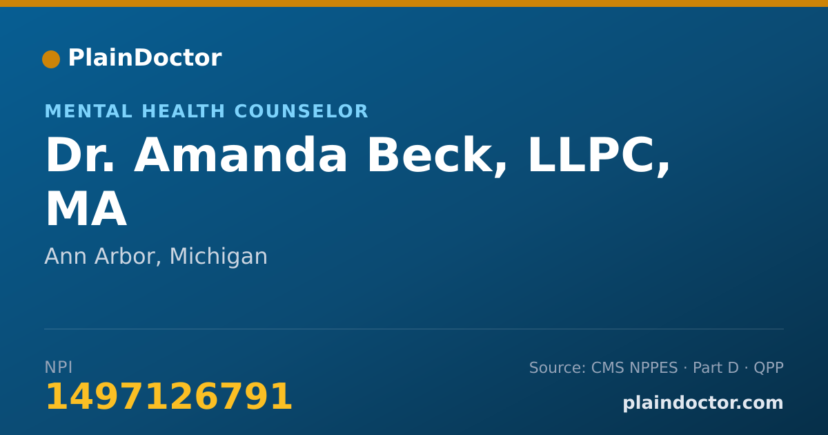 Shareable card for Amanda Beck, LLPC, MA - Mental Health Counselor, Ann Arbor, MI