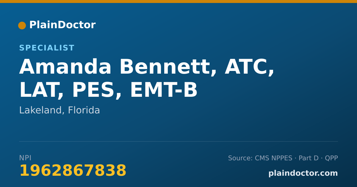 Shareable card for Amanda Bennett, ATC, LAT, PES, EMT-B - Specialist, Lakeland, FL
