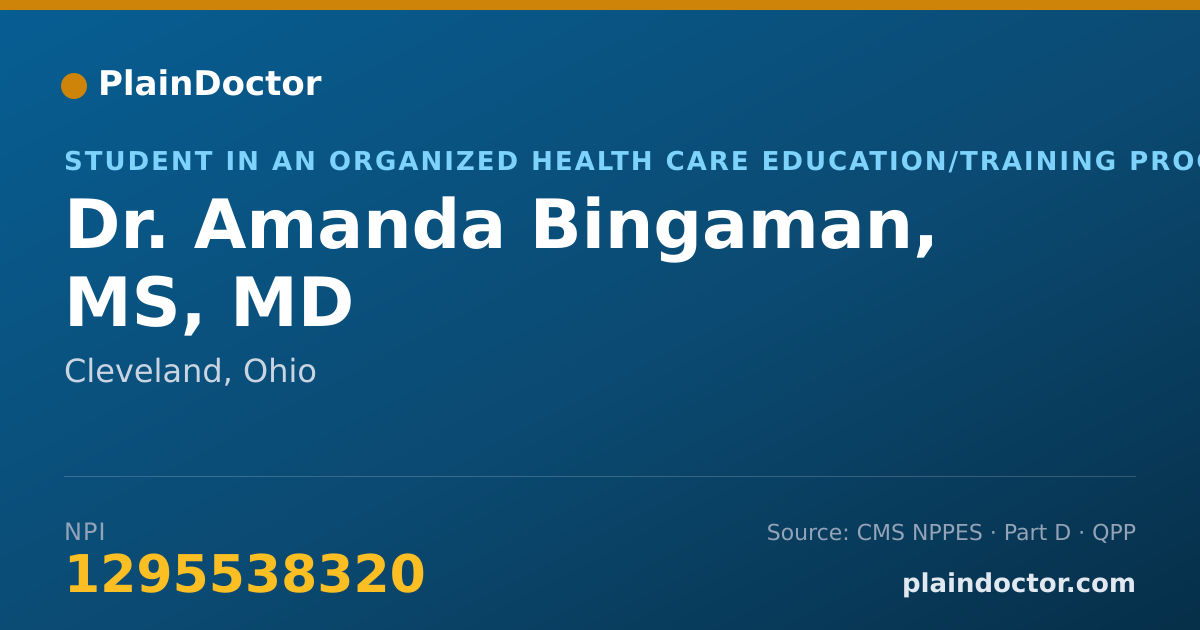 Shareable card for Amanda Bingaman, MS, MD - Student in an Organized Health Care Education/Training Program, Cleveland, OH