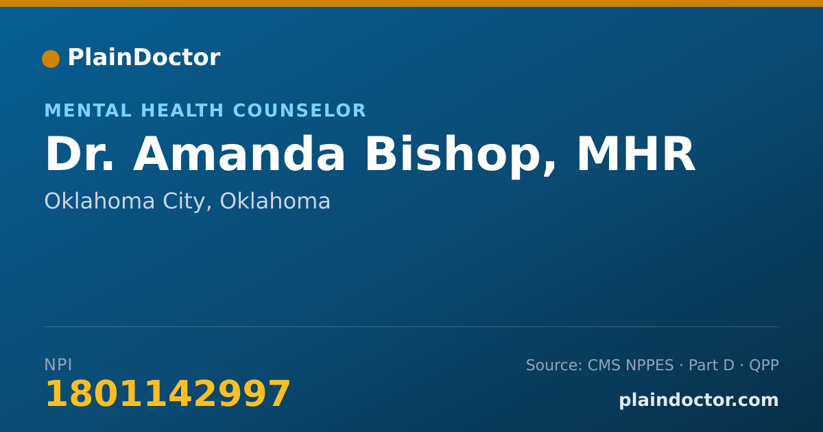 Shareable card for Amanda Bishop, MHR - Mental Health Counselor, Oklahoma City, OK