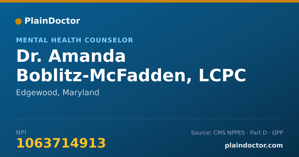Shareable card for Amanda Boblitz-McFadden, LCPC - Mental Health Counselor, Edgewood, MD