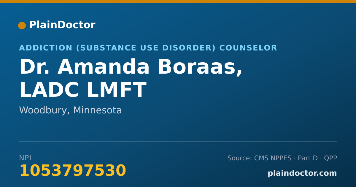 Shareable card for Amanda Boraas, LADC LMFT - Addiction (Substance Use Disorder) Counselor, Woodbury, MN