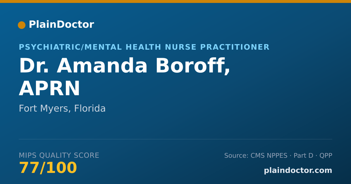 Shareable card for Amanda Boroff, APRN - Psychiatric/Mental Health Nurse Practitioner, Fort Myers, FL