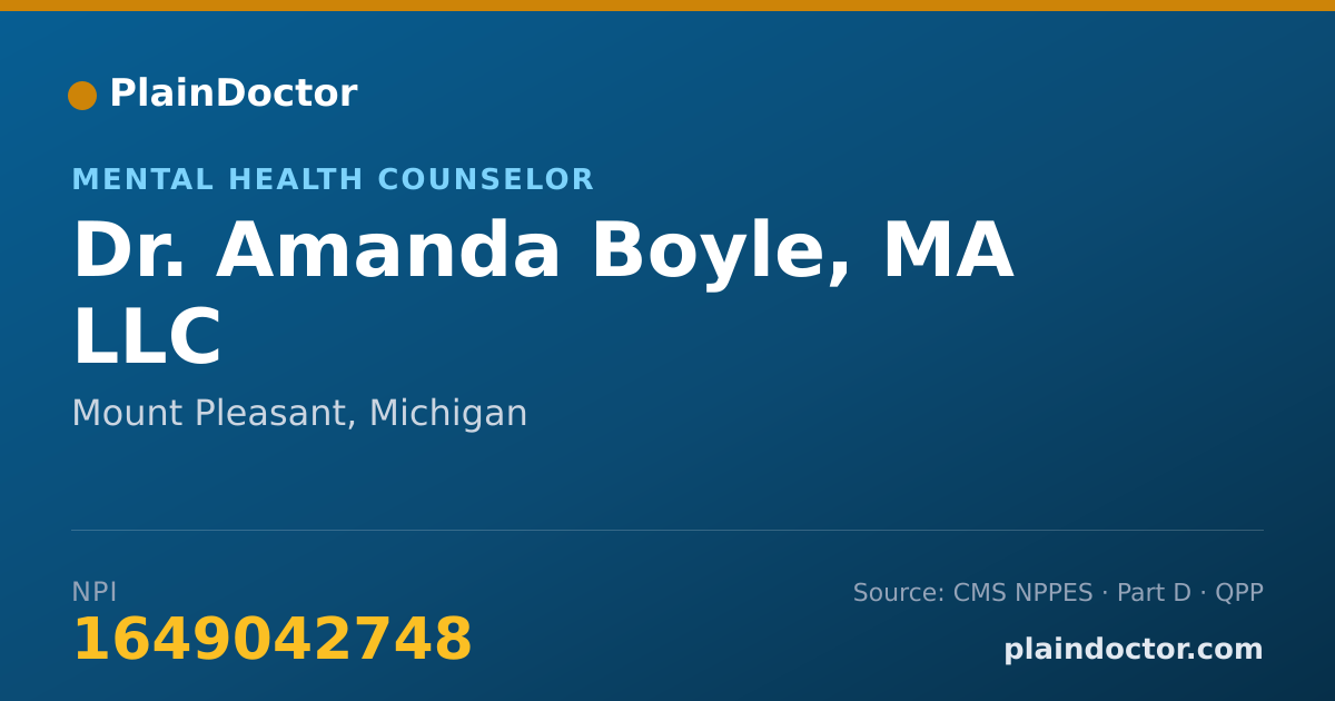 Shareable card for Amanda Boyle, MA LLC - Mental Health Counselor, Mount Pleasant, MI