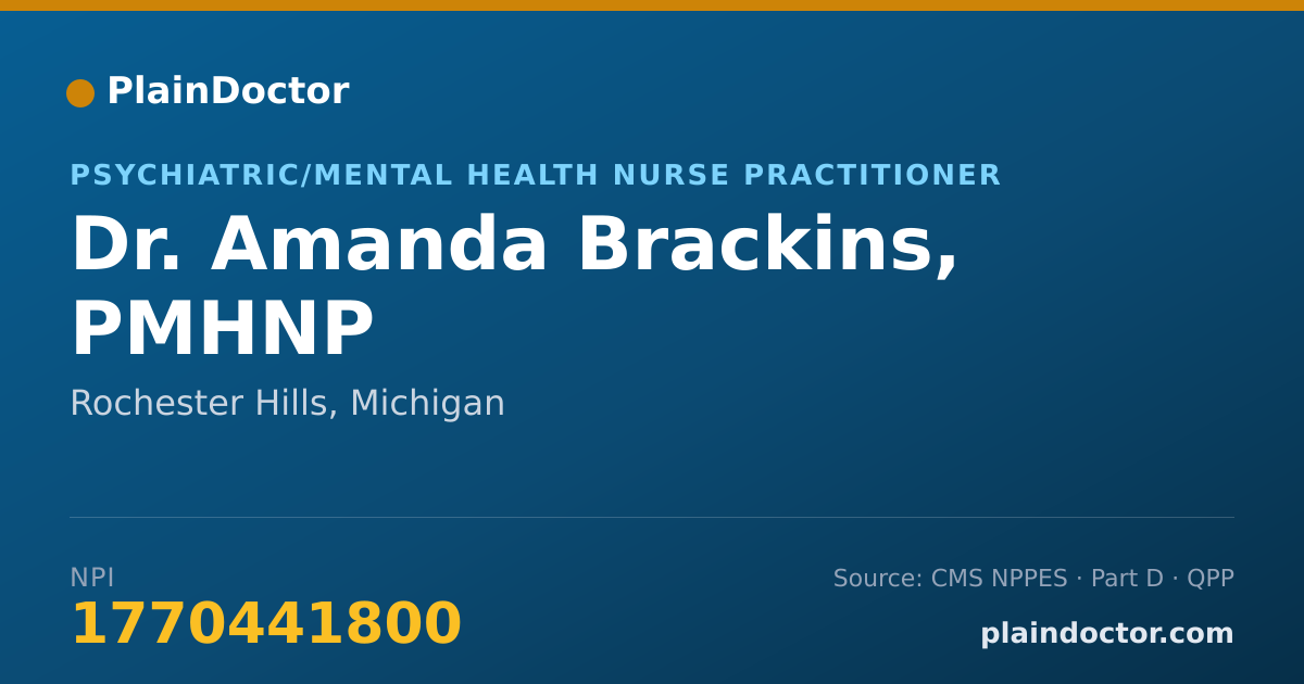 Shareable card for Amanda Brackins, PMHNP - Psychiatric/Mental Health Nurse Practitioner, Rochester Hills, MI
