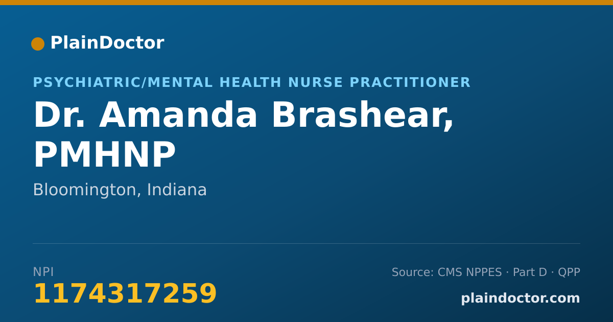 Shareable card for Amanda Brashear, PMHNP - Psychiatric/Mental Health Nurse Practitioner, Bloomington, IN