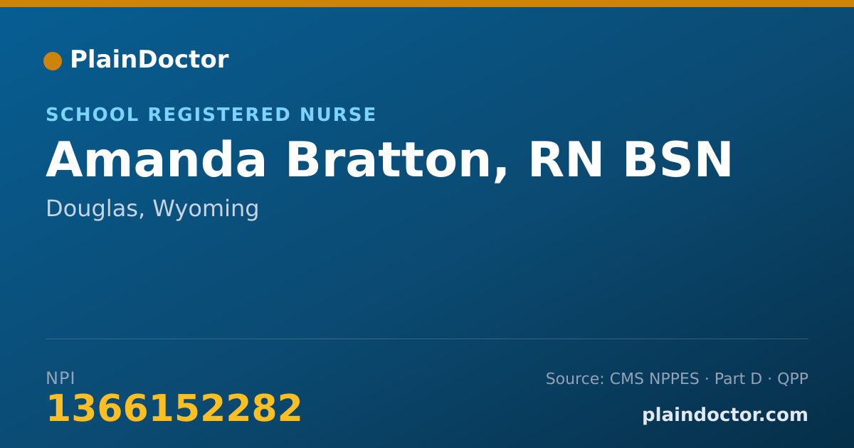 Shareable card for Amanda Bratton, RN BSN - School Registered Nurse, Douglas, WY