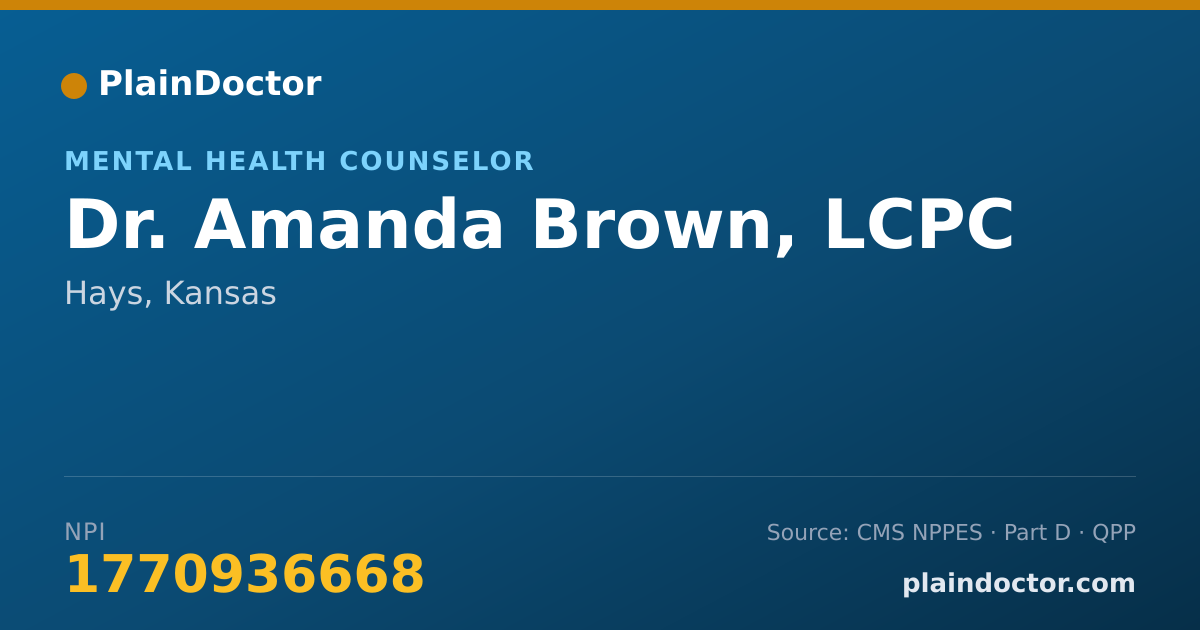 Shareable card for Amanda Brown, LCPC - Mental Health Counselor, Hays, KS