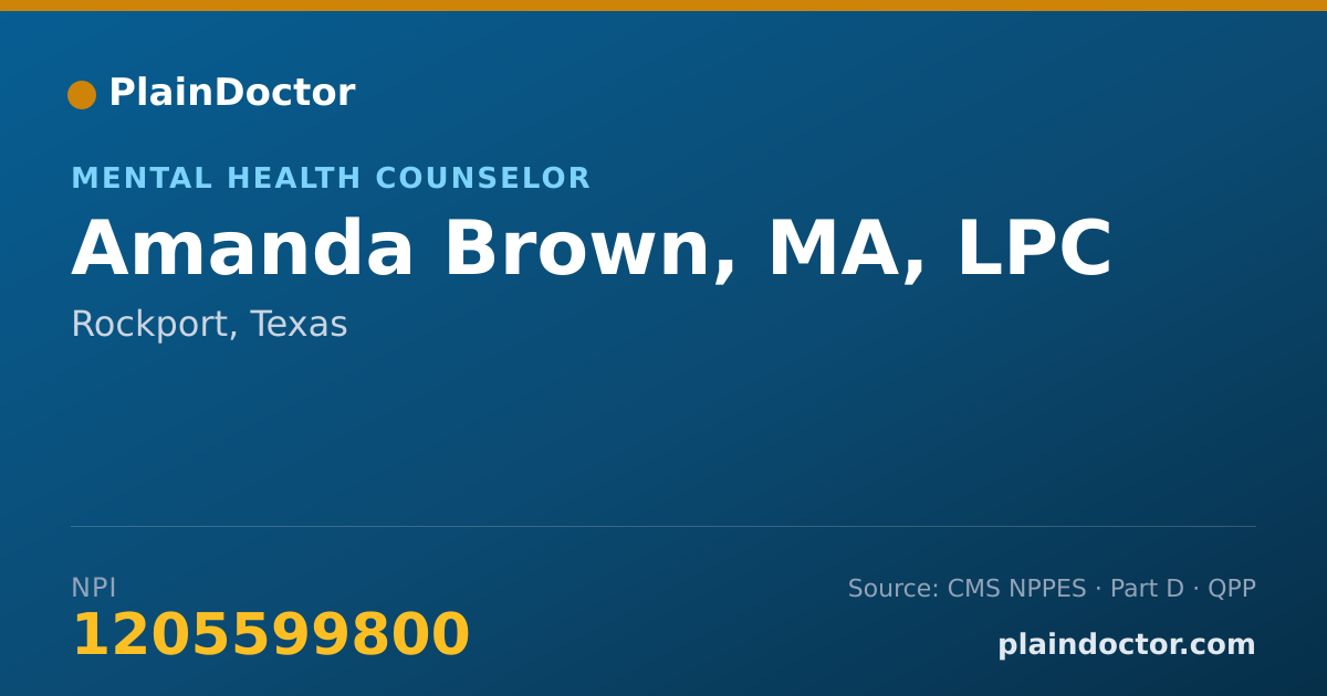 Shareable card for Amanda Brown, MA, LPC - Mental Health Counselor, Rockport, TX