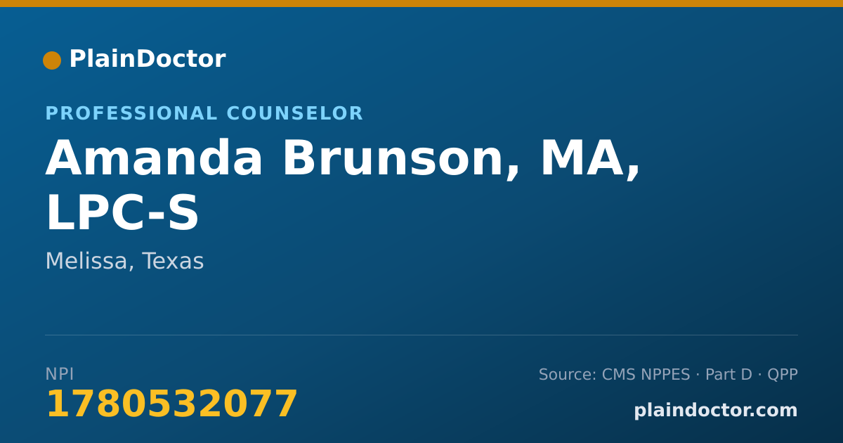 Shareable card for Amanda Brunson, MA, LPC-S - Professional Counselor, Melissa, TX