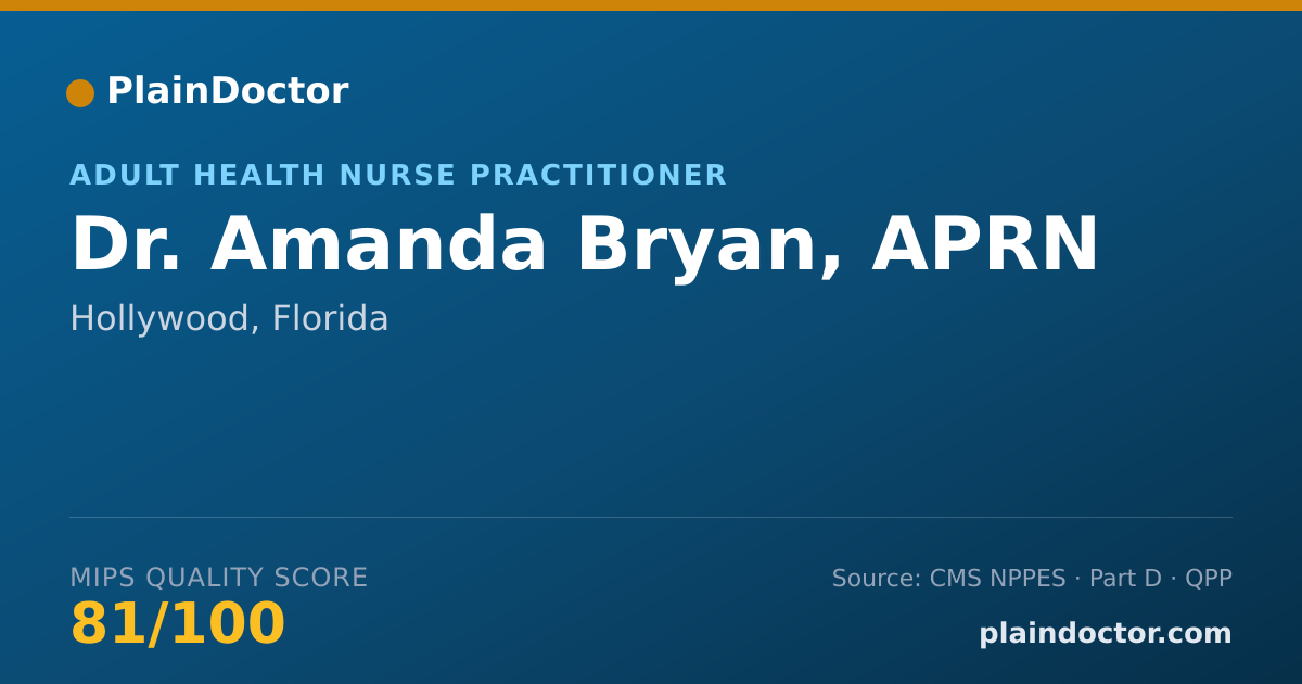 Shareable card for Amanda Bryan, APRN - Adult Health Nurse Practitioner, Hollywood, FL