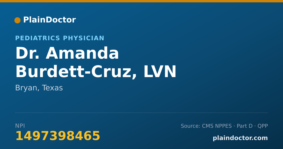 Shareable card for Amanda Burdett-Cruz, LVN - Pediatrics Physician, Bryan, TX