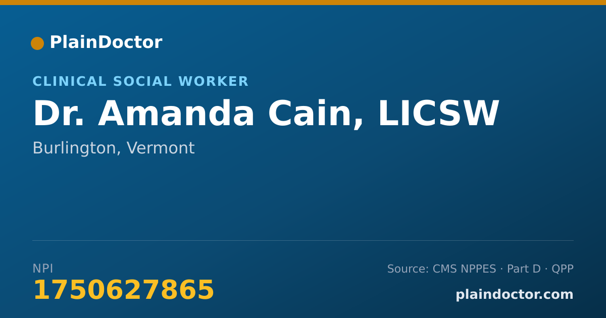 Shareable card for Amanda Cain, LICSW - Clinical Social Worker, Burlington, VT