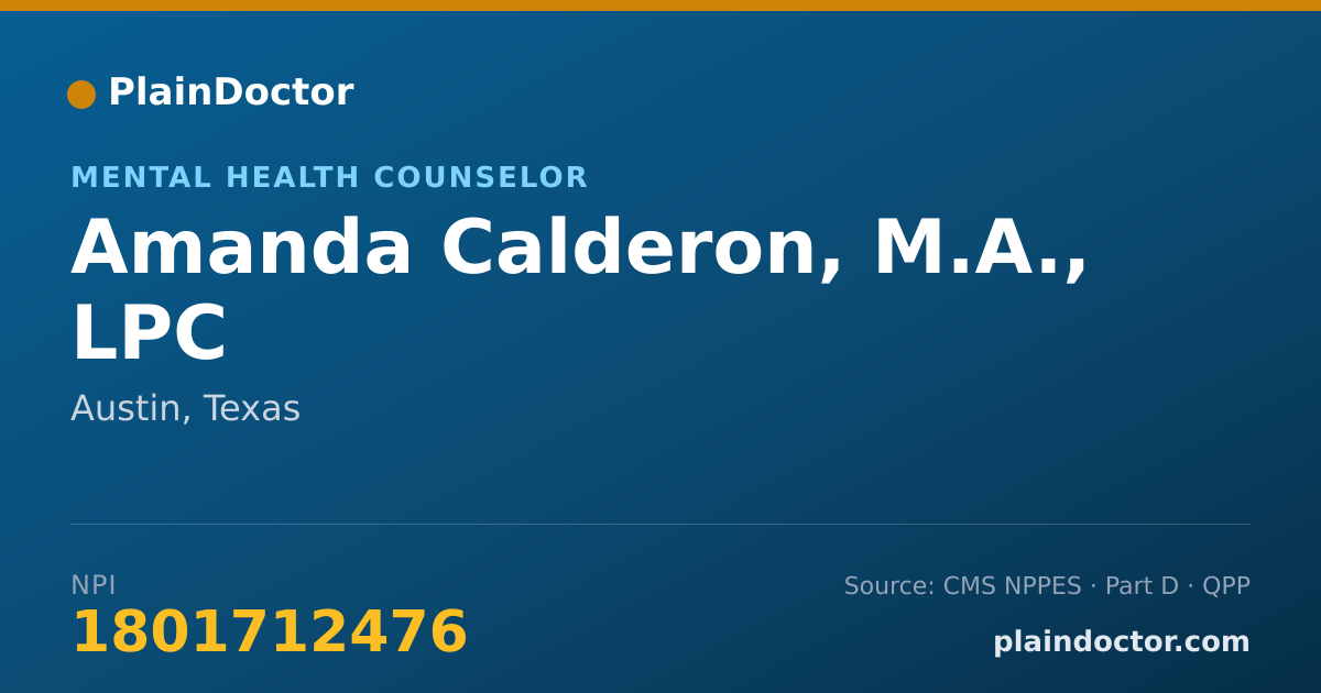 Shareable card for Amanda Calderon, M.A., LPC - Mental Health Counselor, Austin, TX