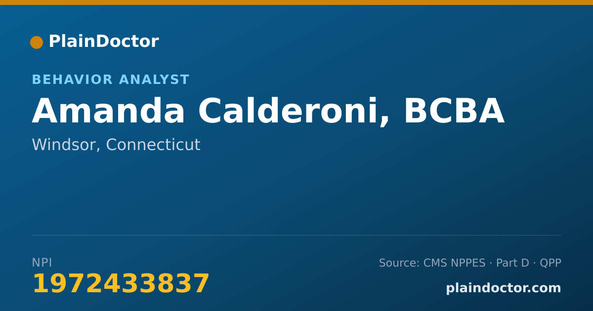 Shareable card for Amanda Calderoni, BCBA - Behavior Analyst, Windsor, CT