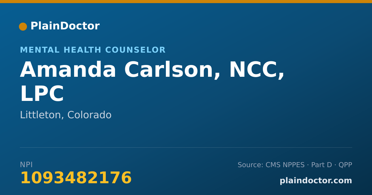 Shareable card for Amanda Carlson, NCC, LPC - Mental Health Counselor, Littleton, CO