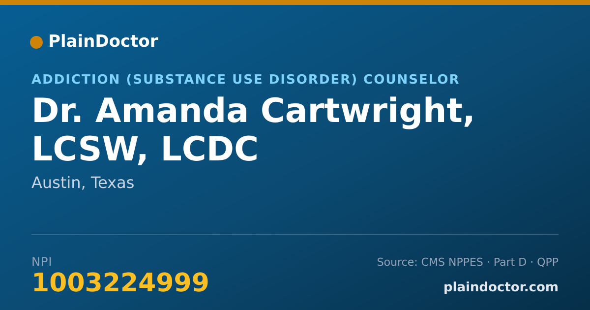 Shareable card for Amanda Cartwright, LCSW, LCDC - Addiction (Substance Use Disorder) Counselor, Austin, TX